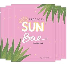 FACETORY K Beauty Face Mask Skin Care - SUN BAE SOOTHING Sheet Mask with Aloe &amp; Shea Butter | After Sun Care, Soothe &amp; Restore (5 Pack)