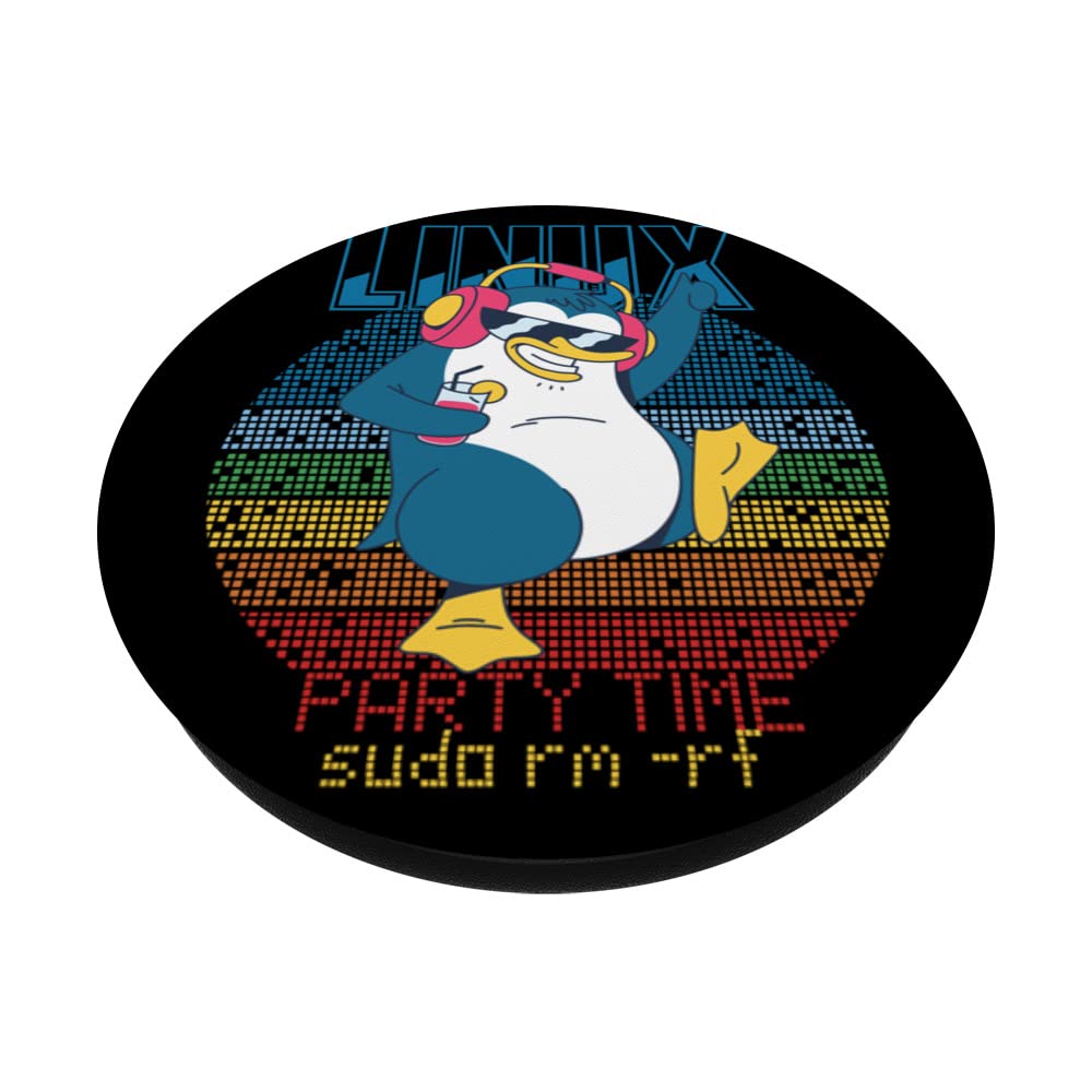 Linux Party Sudo Root Geek Admin Penguin Nerd Programmer PopSockets Swappable PopGrip, Black - Image 2
