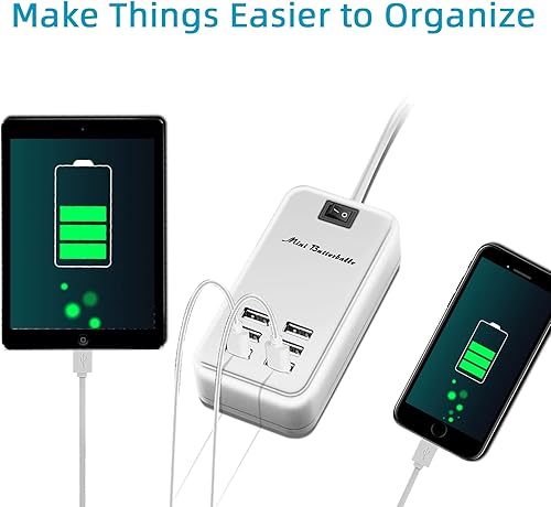 Miniatura 9 de Estación de carga USB, estación de carga de escritorio de 6 puertos para múltiples dispositivos, regleta de alimentación de pared con interruptor