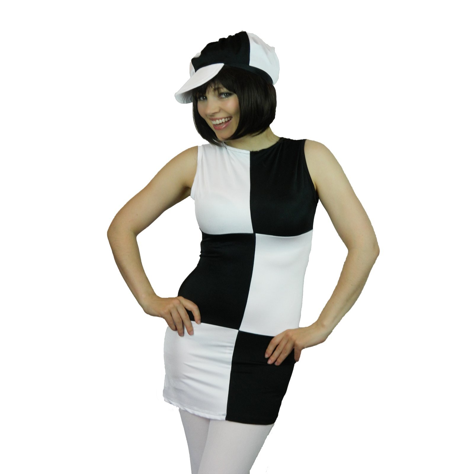 Yummy Bee - 60s Fancy Dress for Women - Disco Mini Dress Fancy Dress Costume - Cap - Plus Size Costumes (White,10)