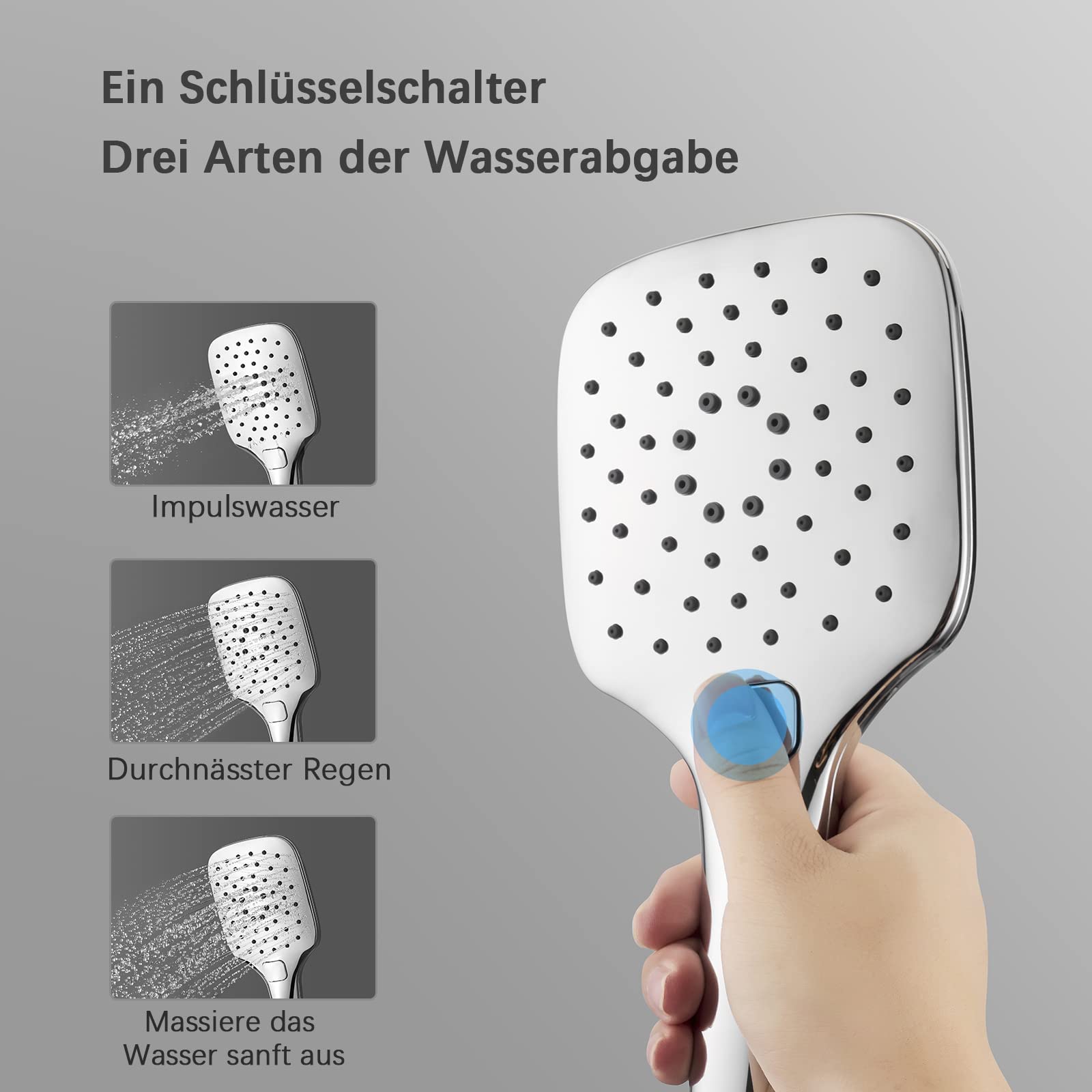 KOMIRO Duschsystem ohne Armatur, Regendusche Ohne Armatur,Duschset mit Duschkopf 30x30cm, Handbrause mit 3 Strahlarten, Edelstahl Duschstange Höhenverstellbar,Quadrat