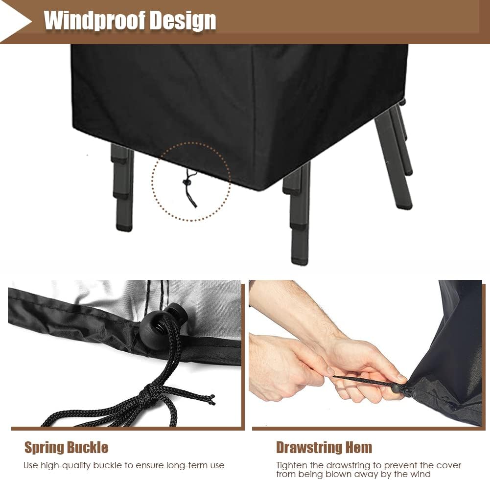 Stackable Chair Cover Waterproof Outdoor High Back Chair Cover Stackable Dining Chair Cover with Drawstring Hem Lawn Patio Furniture Protector Lounge Deep Seat Cover