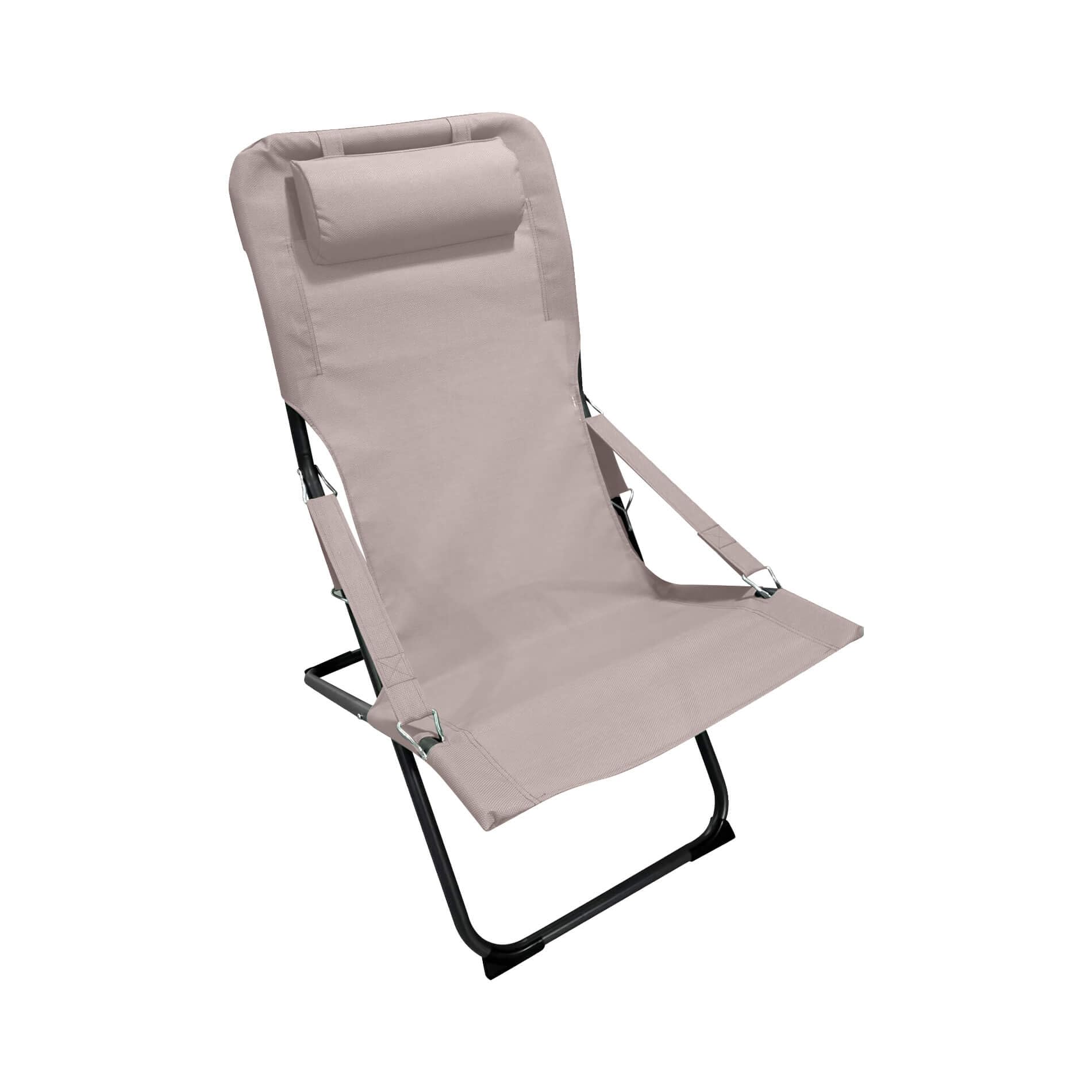 Rebecca Mobili Sedia da Esterno Pieghevole Reclinabile con Braccioli Acciaio Poliestere Beige Grigio Scuro 88x63x83 cm