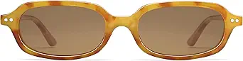 Retro Small Rectangle Sunglasses for Women Men Trendy Narrow Square Sunnies AP3729,Yellow Tortoise/Brown