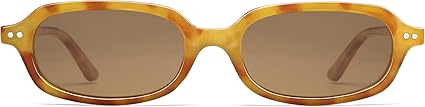 Retro Small Rectangle Sunglasses for Women Men Trendy Narrow Square Sunnies AP3729,Yellow Tortoise/Brown