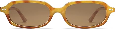 Retro Small Rectangle Sunglasses for Women Men Trendy Narrow Square Sunnies AP3729,Yellow Tortoise/Brown