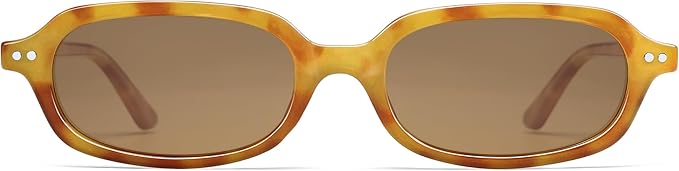 Retro Small Rectangle Sunglasses for Women Men Trendy Narrow Square Sunnies AP3729,Yellow Tortoise/Brown