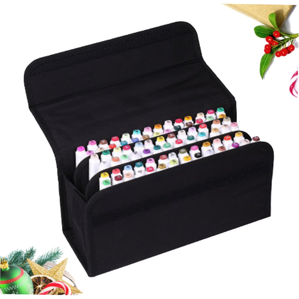 Gadpiparty Borsa Porta Pennarelli con 80 Scomparti, Astuccio Organizer | Tessuto Nero, Maniglia per Trasporto, Accesso Rapido, per Ufficio e Arte, Formato Portatile
