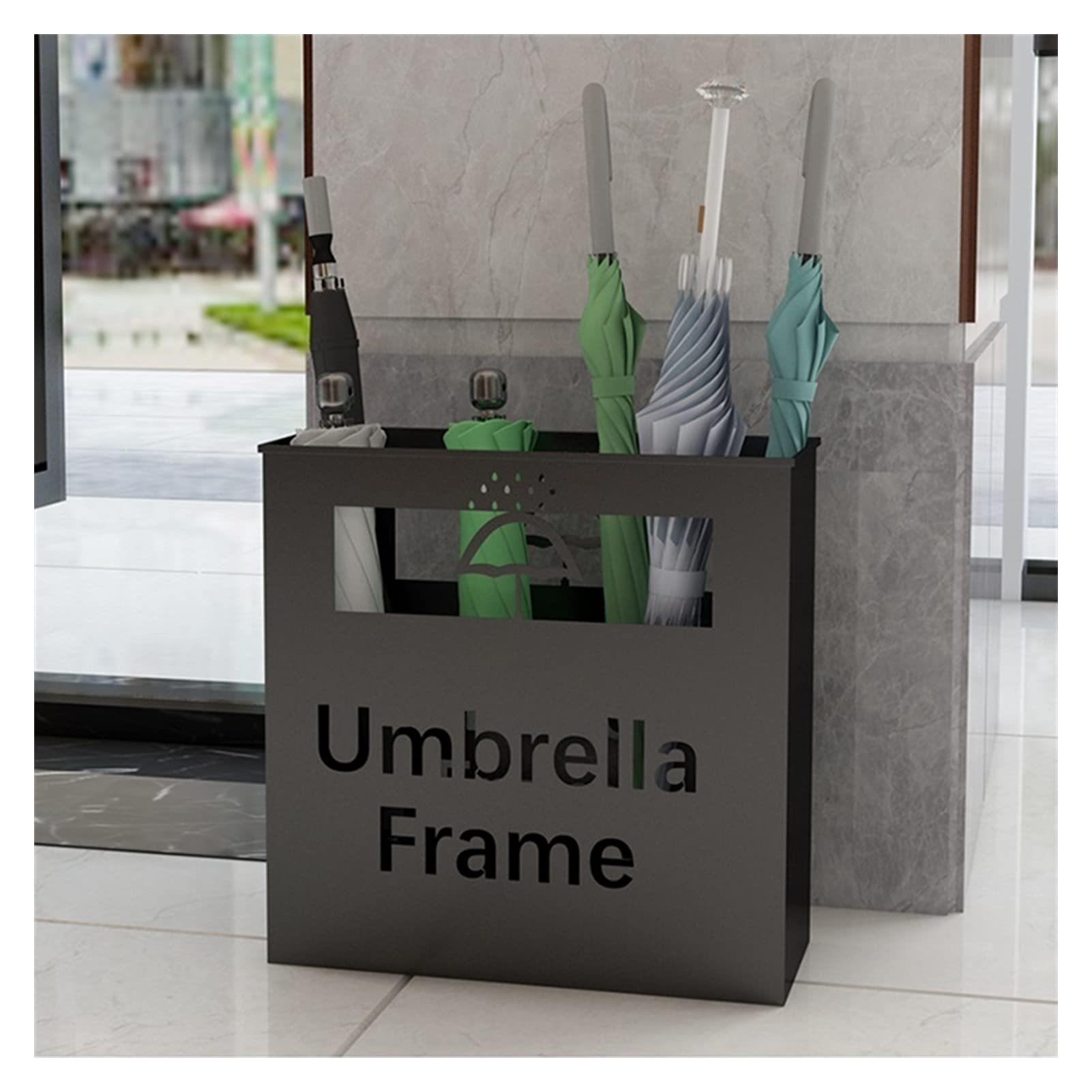 Seau à parapluies pour 10 à 16 parapluies longs et courts avec collecteur d'eau