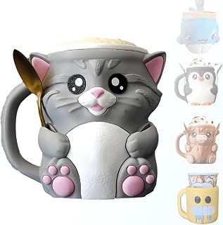 Cuddles, the Cat Ice Pint Holder, Fits 1 Pint Ice Cream Holder, Ice Cream Cup for Kids & Adults Family Sharing with Spoon, Popsicle & Beer Cozy Mug Containers (Cat)