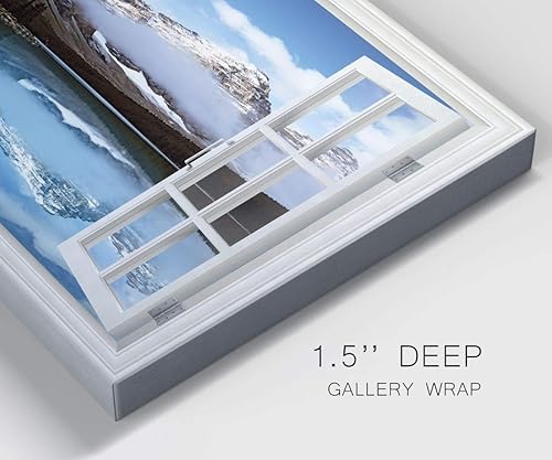 Miniatura 6 de Renditions Gallery Arte de pared de la naturaleza, impresiones falsas de vista de ventana para el hogar, lago azul con picos de montaña nevados,