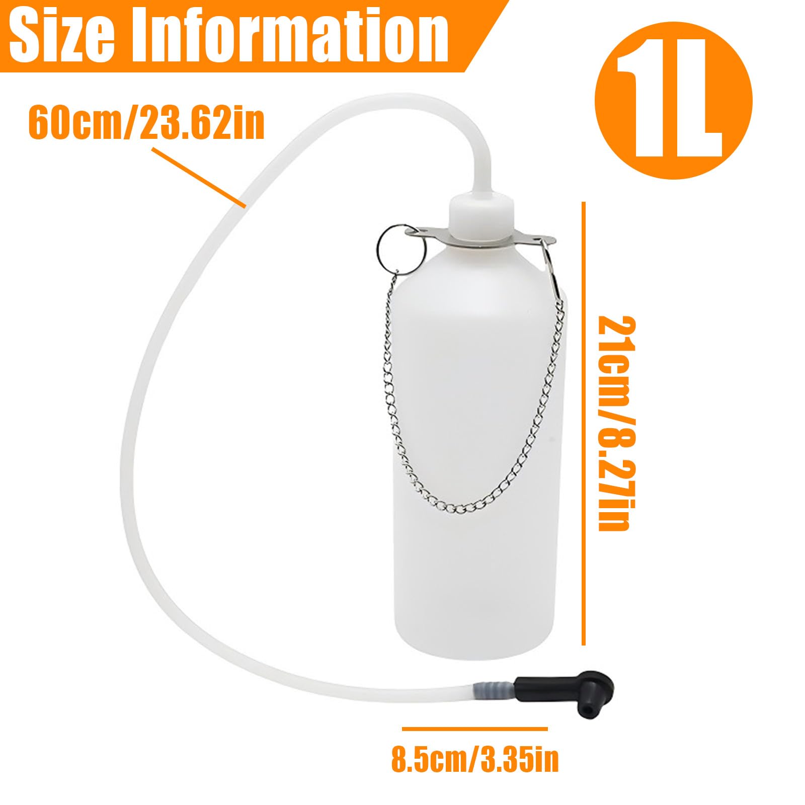 Flacone Raccolta Liquido Freni 1 L con Tubo 60cm e Raccordo Gomma, Spurgo Freno Bottiglia Adatto Alla Maggior Parte Delle Viti Spurgo, Serbatoio Raccogliere Liquido Freni per Cambio Olio e Scarico