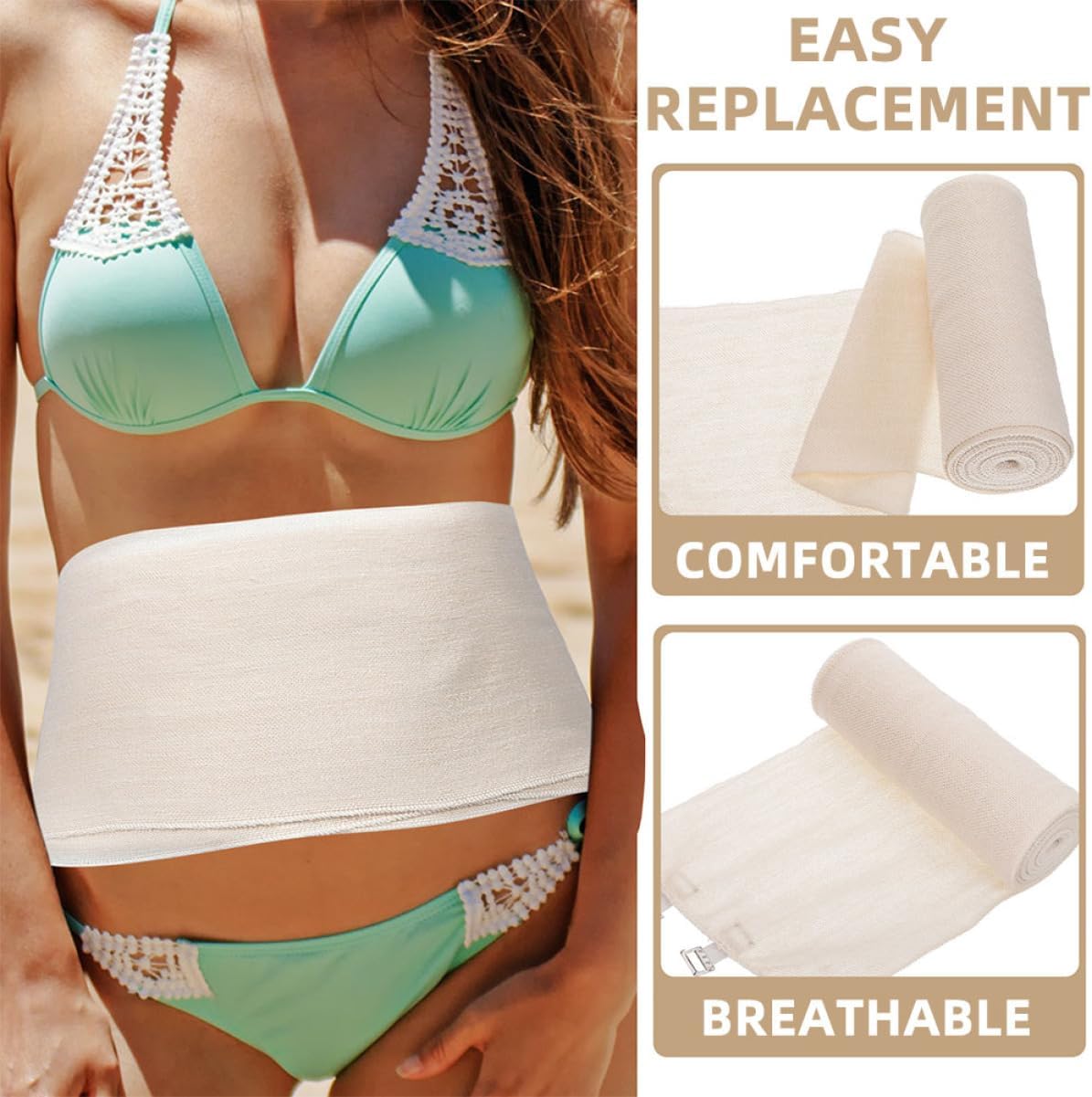 CALLARON 2Pcs Maternity Tape Waist Trainer Wrap for Women Cotton Compression Bandage for for Abdominal Chest Hip Shaping Beige