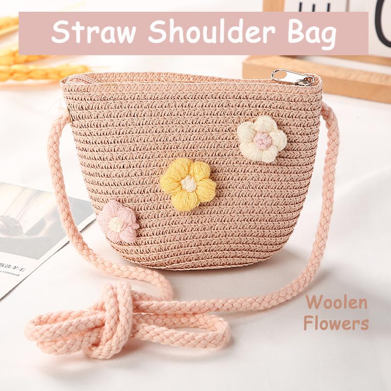JAHEMU Mädchentaschen Blumen Stroh Tasche mit Reißverschluss Strohtasche Crossbody bag Stroh Umhängetasche für den Urlaub Reise Outdoor Aktivitäten