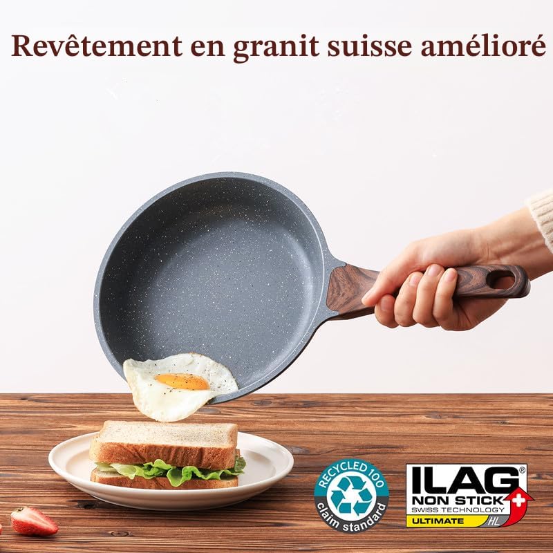 Poêle Antiadhésive SENSARTE 28 Cm Avec Couvercle - Sans PFOA/PFOS, Compatible Induction, Pour Cuisine Saine