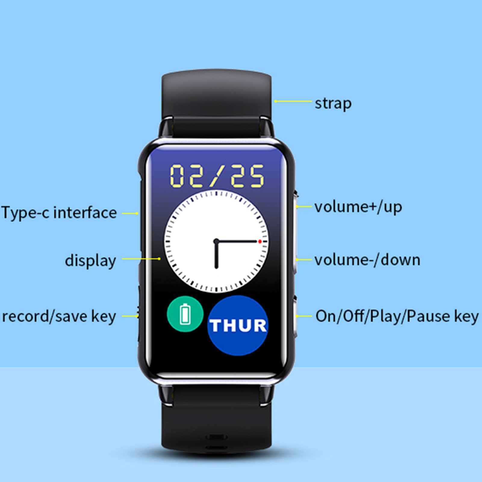 Reloj Grabador de Voz, Reproductor de Música MP3 con Pantalla IPS de 1,47 Pulgadas, Dispositivo de Grabación de Sonido con Reducción de Ruido HD con Grabación con Temporizador de