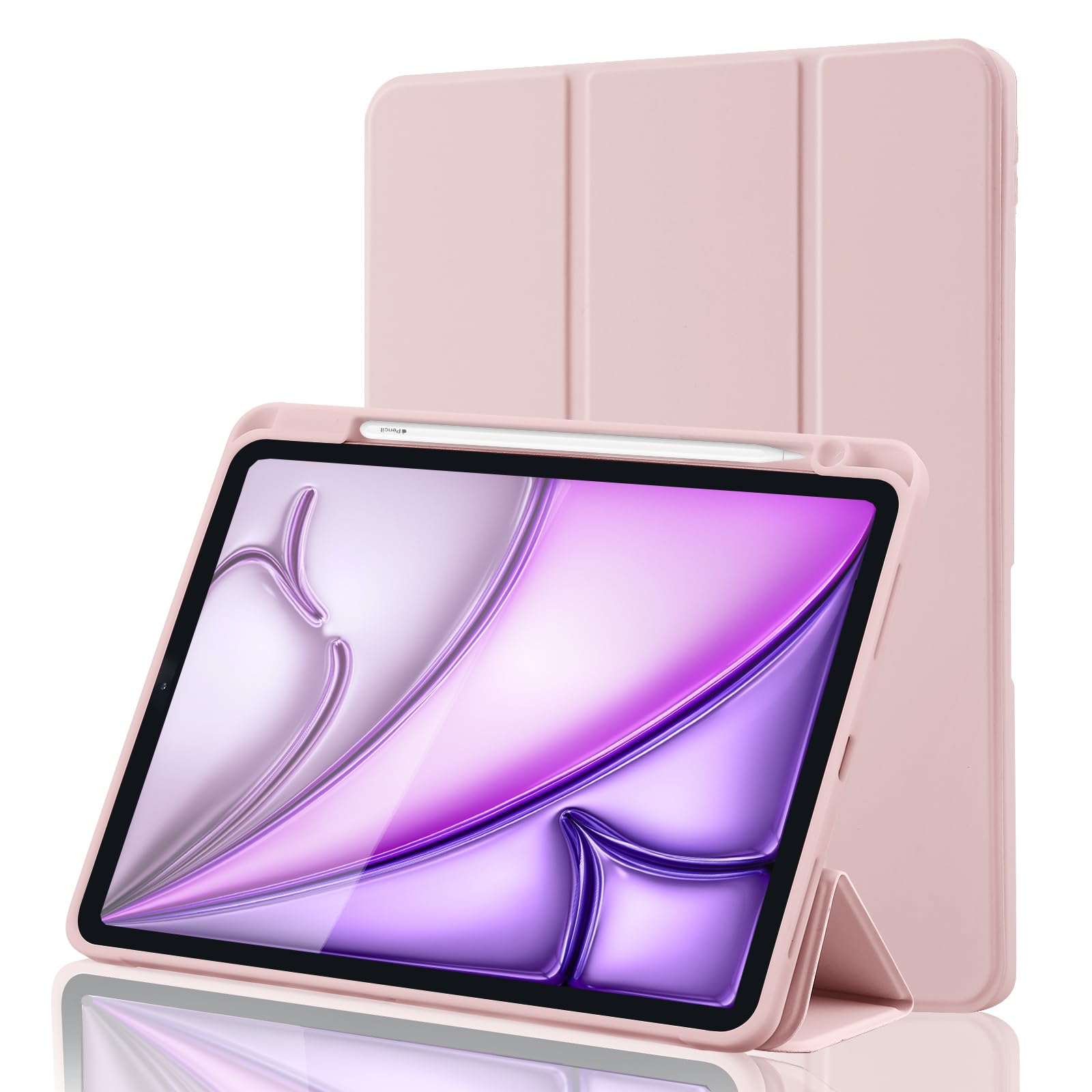 Custodia Cover per iPad Air 11 Pollici M4 2026/M3 2025/M2 2024 e Air 5ª/4ª 10,9 2022/2020 con Portapenne, Smart Magnetica Trifold, Antiurto, Supporta Pencil 2 Gen, Auto Sveglia/Sonno, Rosa