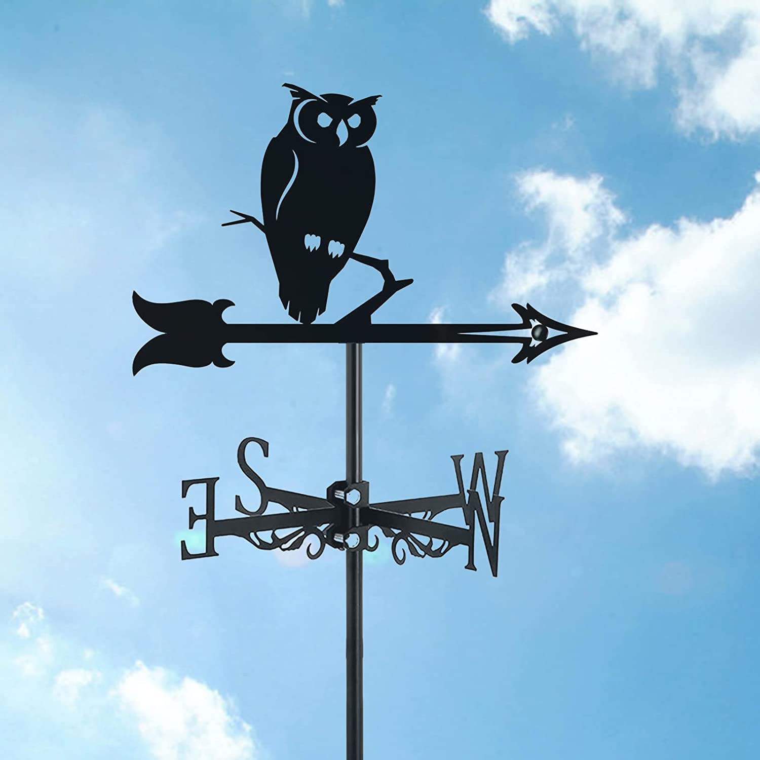 WIQUYBML Soaring Birds Farmhouse wind vane Roof Mount,Metal Craft Weather Vane Farm Scene Garden Stake Art for Yard with Animal Silhouette Ornament Direction Indicator,Cartoon owl(Frightening Owl)