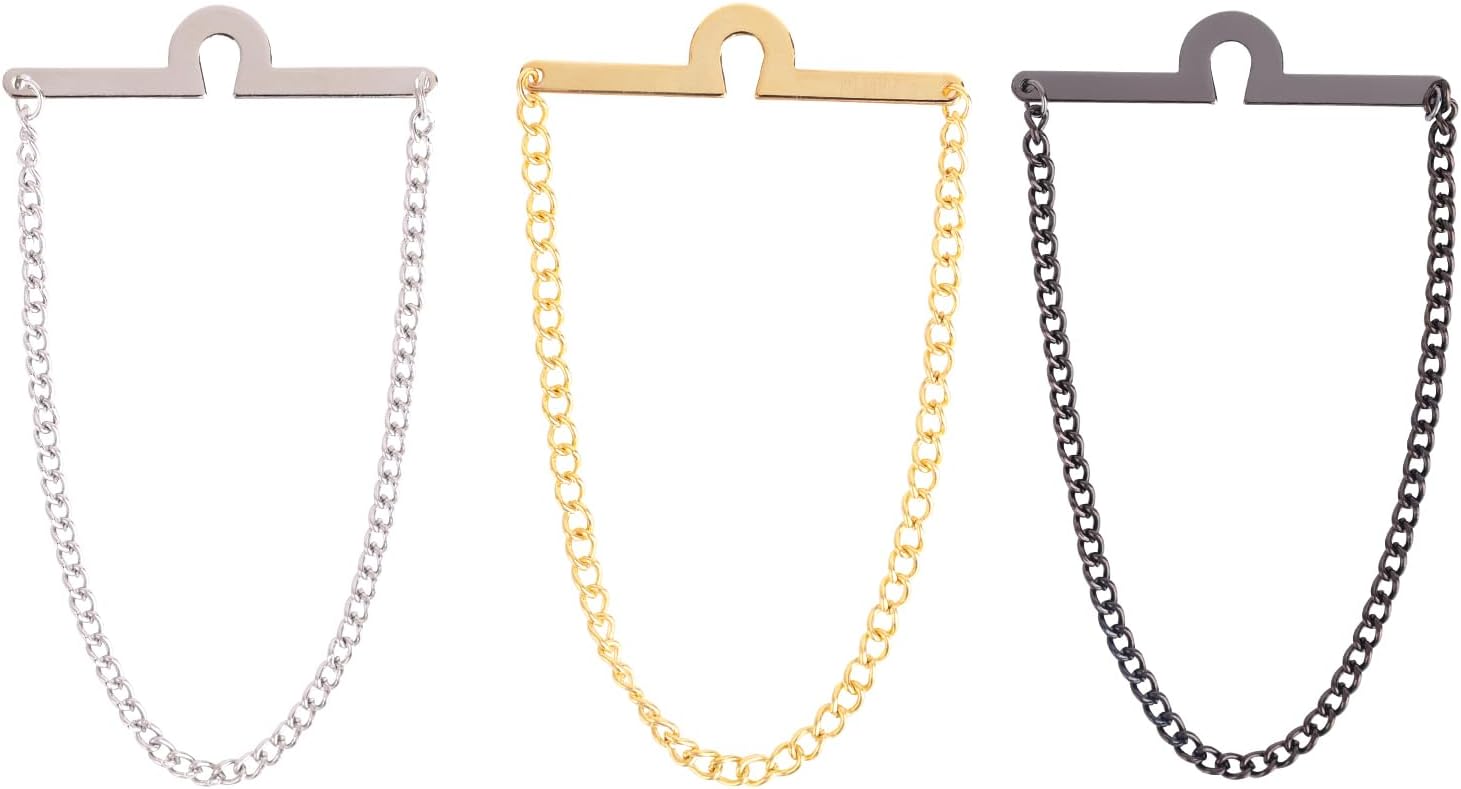 3pcs Tie Chains for Men, Necktie Chains with Ring Clasps Stylish Men's Suit Accessories for Business & Wedding Wear (Gold, Silver, Gun Black)