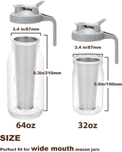 Miniatura 2 de Filtro de café frío con tapa de boquilla para tarro Mason de boca ancha de 32 onzas, colador de acero inoxidable 304 con anillo de sellado para