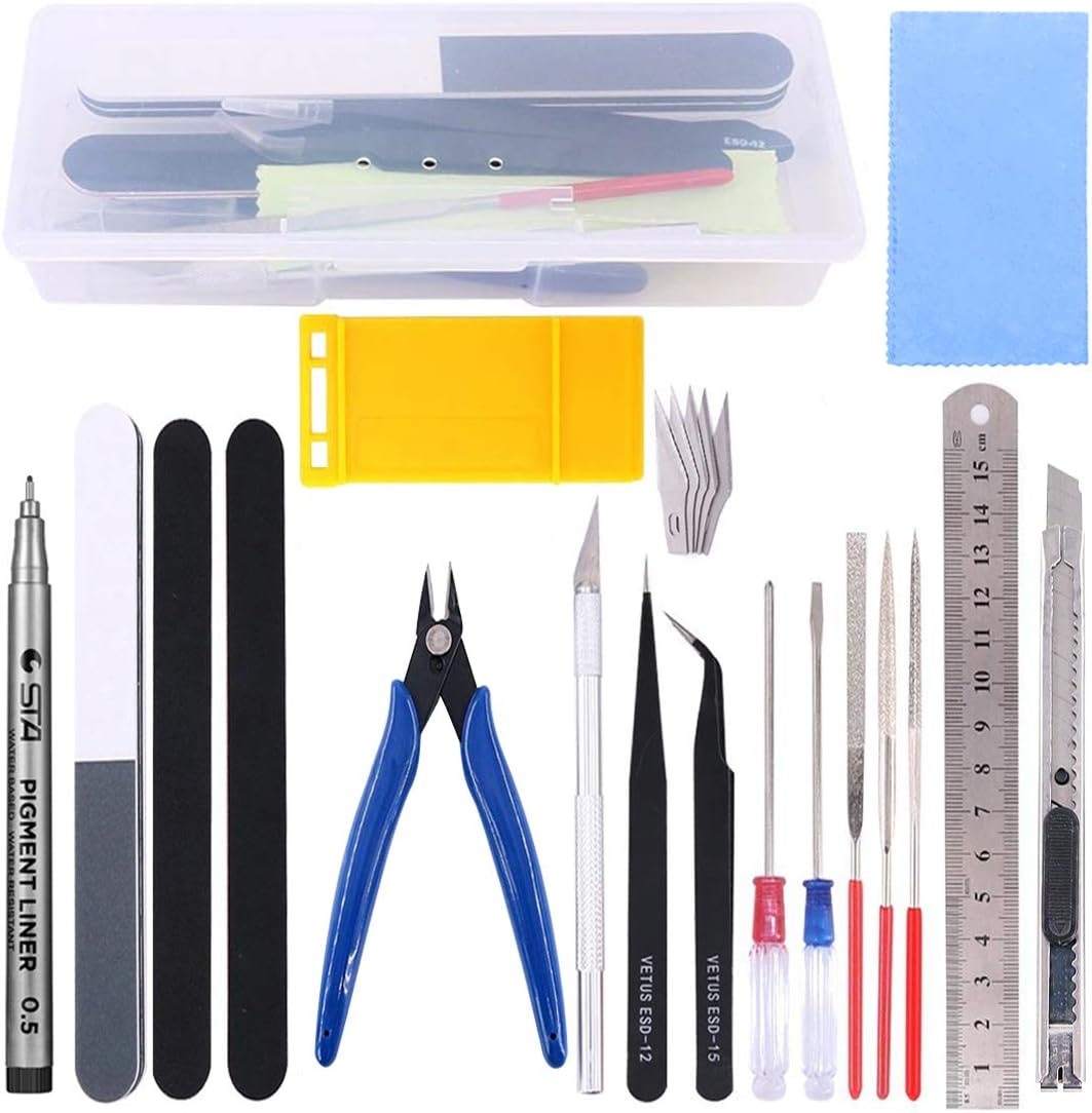 Esoca 18Pcs Gundam Model Tool Kit Gundam Modeler Basic Tools Craft Set Hobby Building Tools with Box for Basic Model Building, Repairing and Fixing