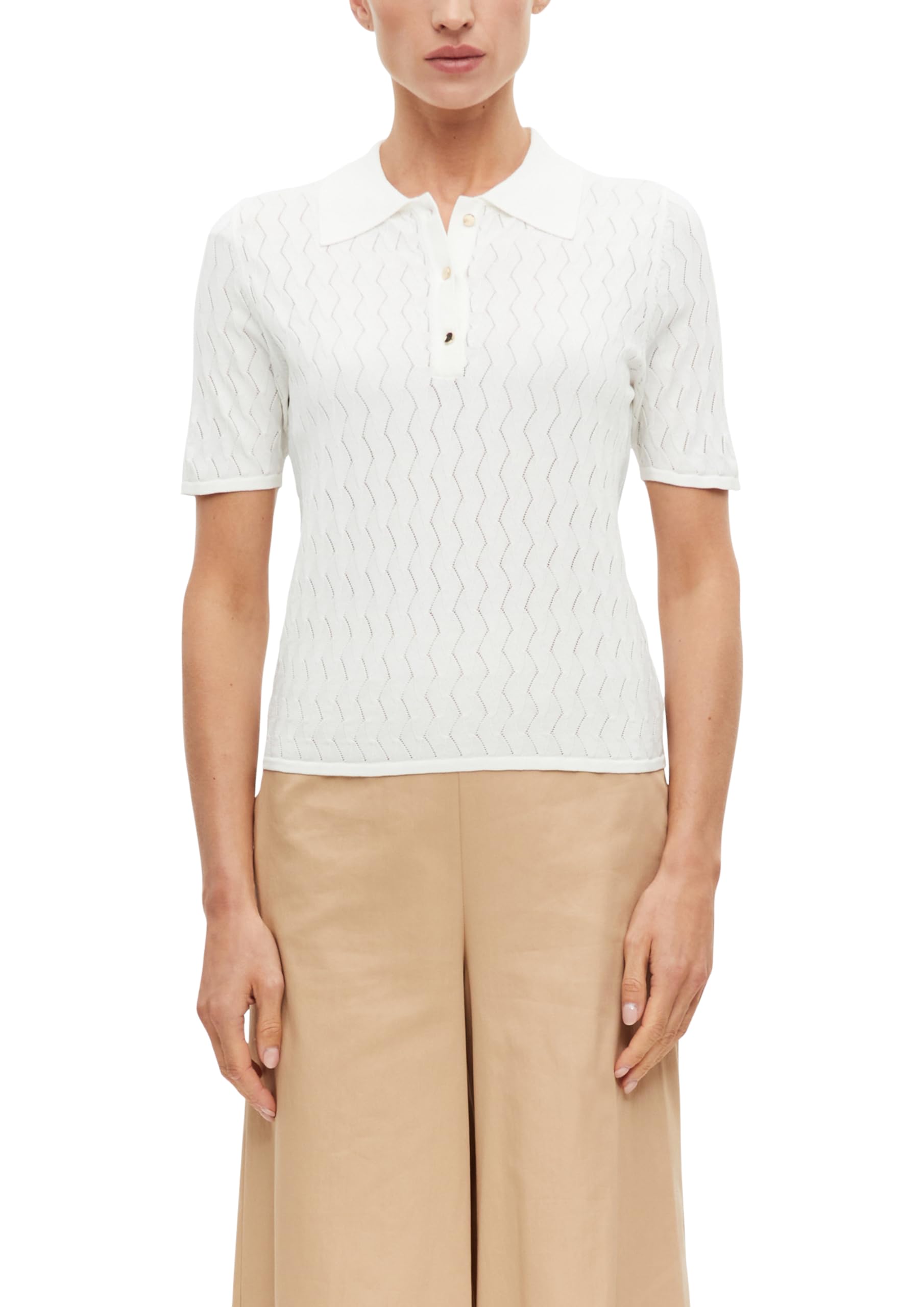 s.Oliver Women's 2180600 Fine Knit Polo Shirt (Pack of 1), White, 10