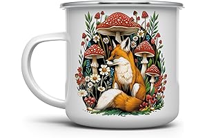 Woodland Forest Fox Cottagecore Campfire Coffee Tea Hot Chocolate Mug, Cozy Mushroom Nature Camping Cup