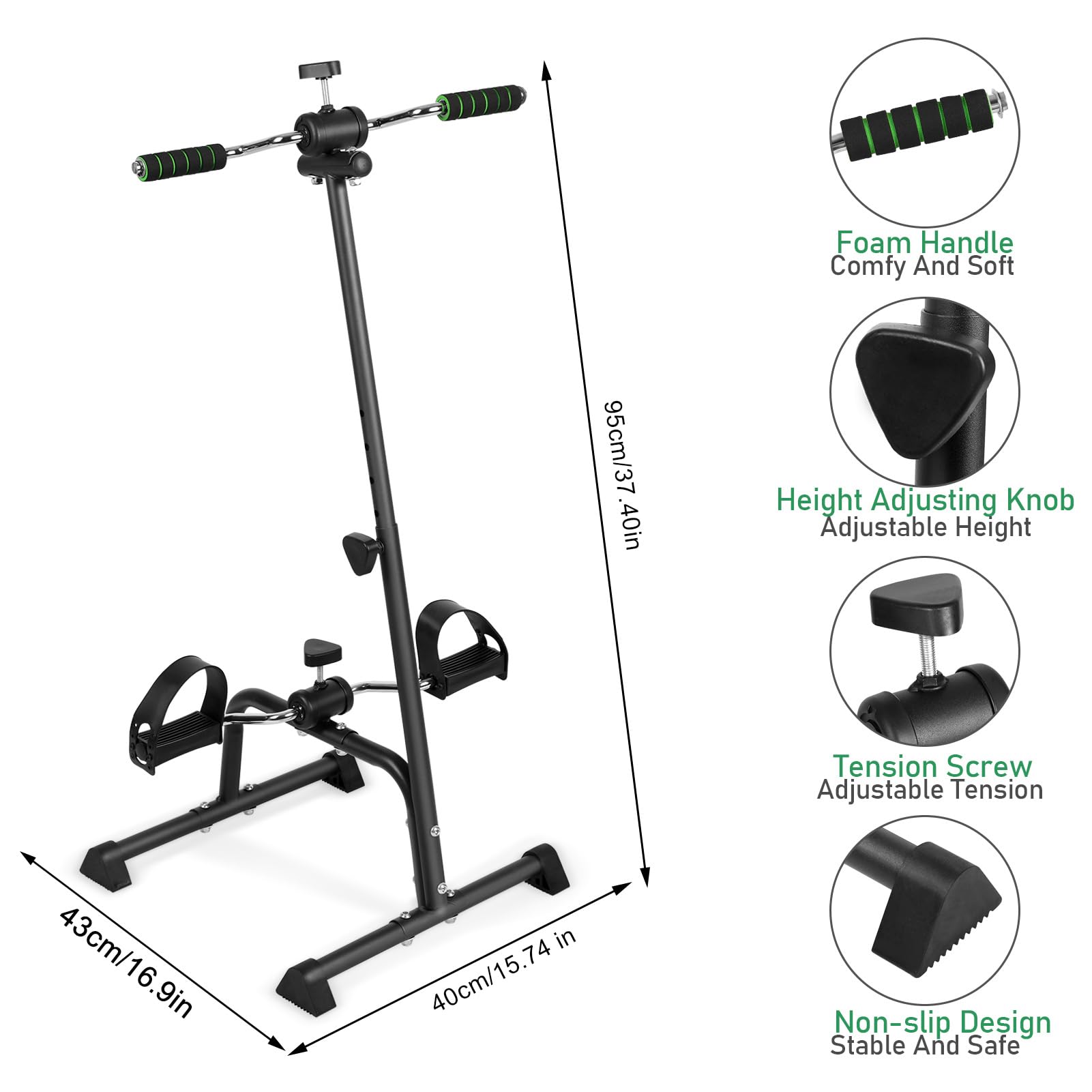 Masiunoz Home Elderly Exercise Bike Adjustable Arm Leg Knee Scooter Upper and Lower Extremity Rehabilitation Machine Low Impact Whole Body Exercise Equipment (Black-1)