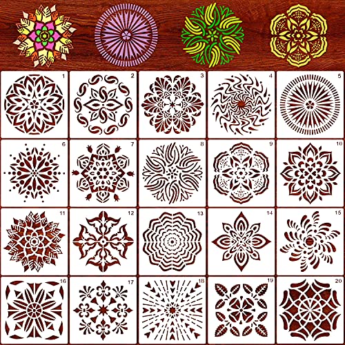 Aqringo 20 pack (5.1x5.1 inch) mandala stencils reusable mandala …