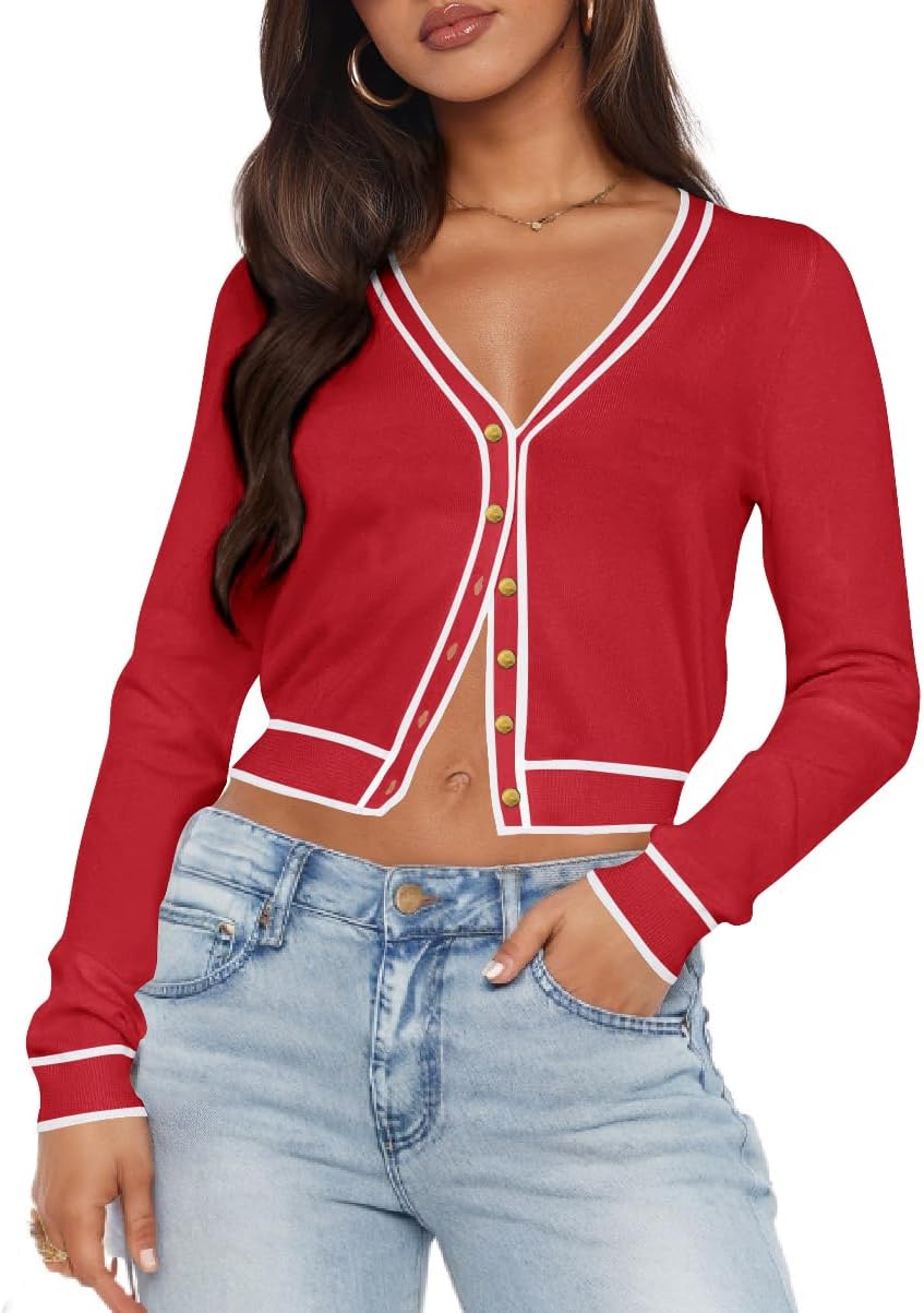 Ezbelle Cardigan Sweater Women's V Neck Tops Knit Crop Button Shirt Puff Sleeve Open Front Summer Sweaters