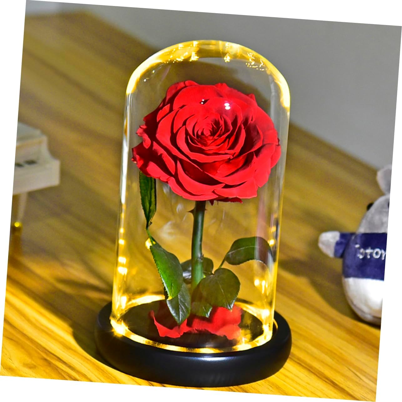 Glowing Little Prince Present Box Preserved Rose Bouquet Glass Dome String Light Romantic Decor for Valentine's Day
