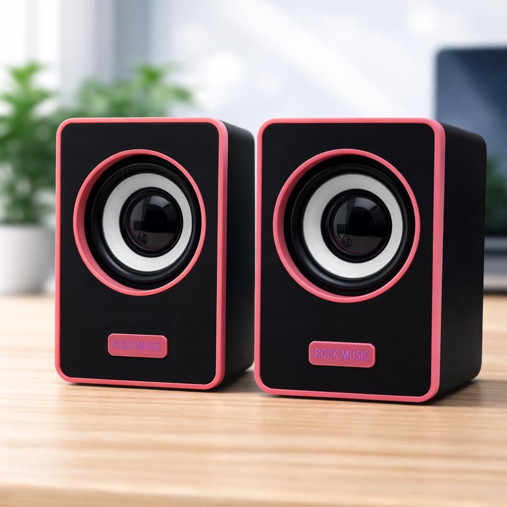 USB Computer Speakers, 6W Stereo Sound with Multicolor LED, USB Powered & AUX Input, Volume Control Pod for PC, Laptop, Desktop (571-Red-Cs)-image-21