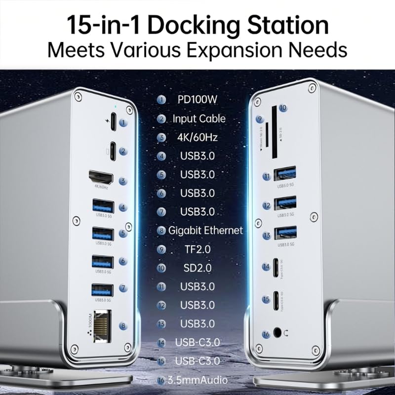 Il portatile 15 in 1 hub di USB C per la casa dell'ufficio include HDTV e porta Ethernet
