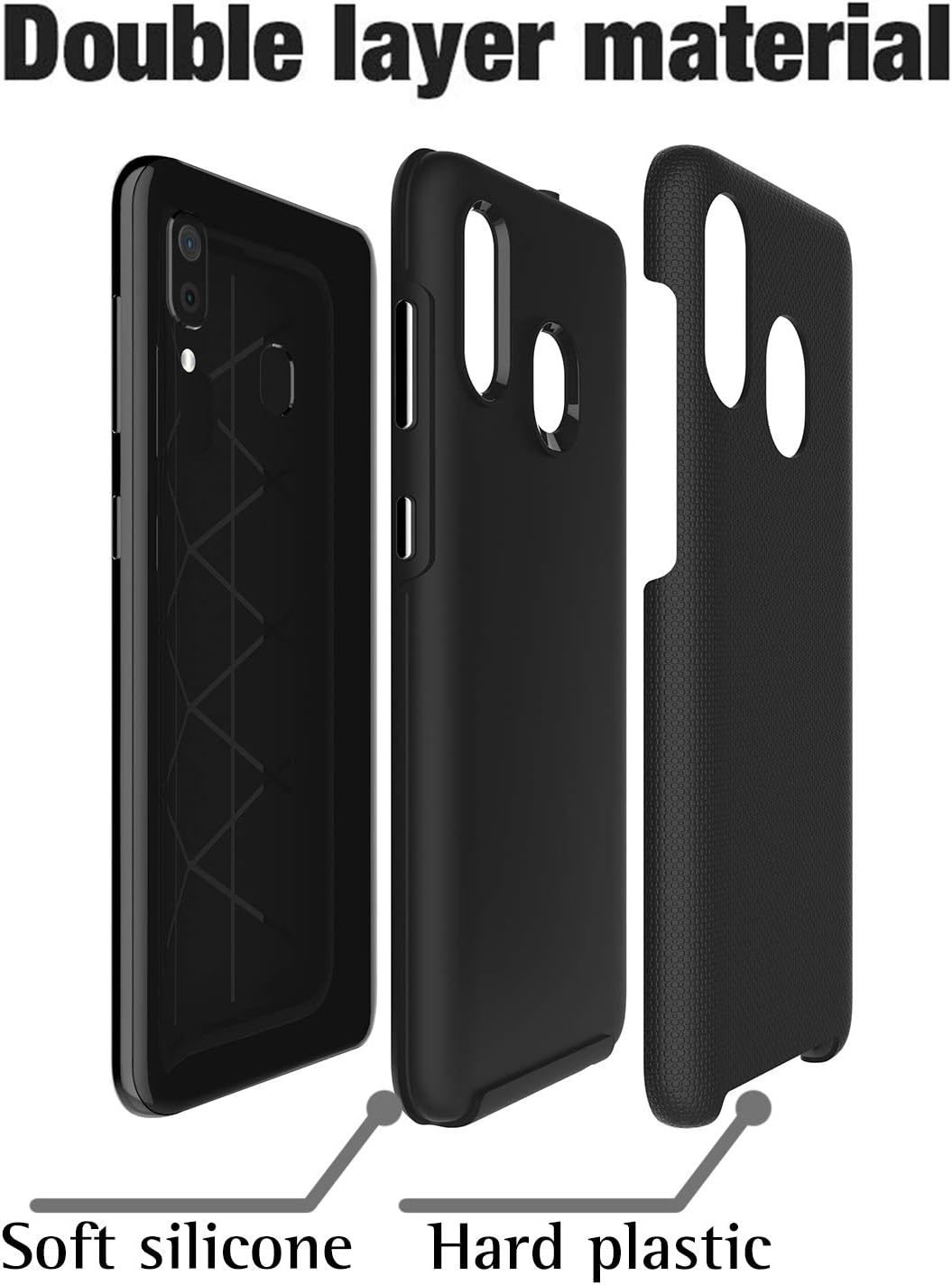 Ownest Compatible Samsung Galaxy A20 Case,Samsung Galaxy A30 Case Anti-Fall Dual Layer 2 in 1 Hard PC TPU with Protection Lightweight for Samsung Galaxy A20,Galaxy A30 (6.4 Inch)-(Black-4)
