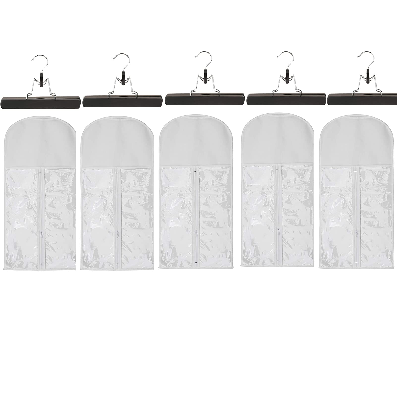 5pcs Wig Storage Bags with 5pcs Wooden Hangers Hair Extensions Carrier Holder Dustproof Case Pouch Beauty Hair Salon Organizer for Daily Use & Travel (White Wig Bags+Black Hangers)-image-37