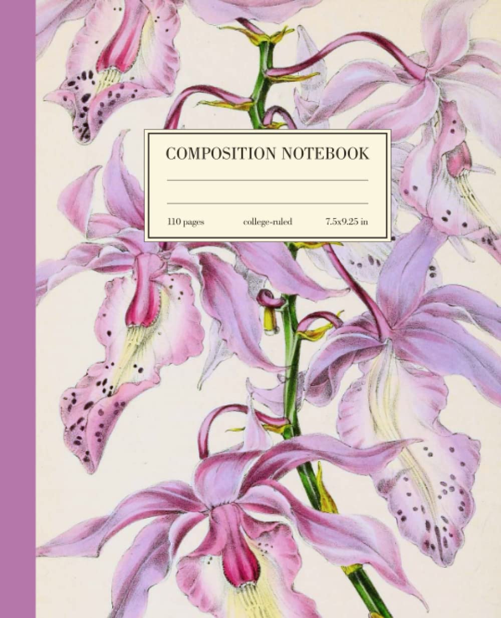 Composition Notebook College Ruled: Pink Orchid Vintage Flower Botanical Illustration | Cute Floral Aesthetic Journal For Girls, Teens, Women | Wide Lined