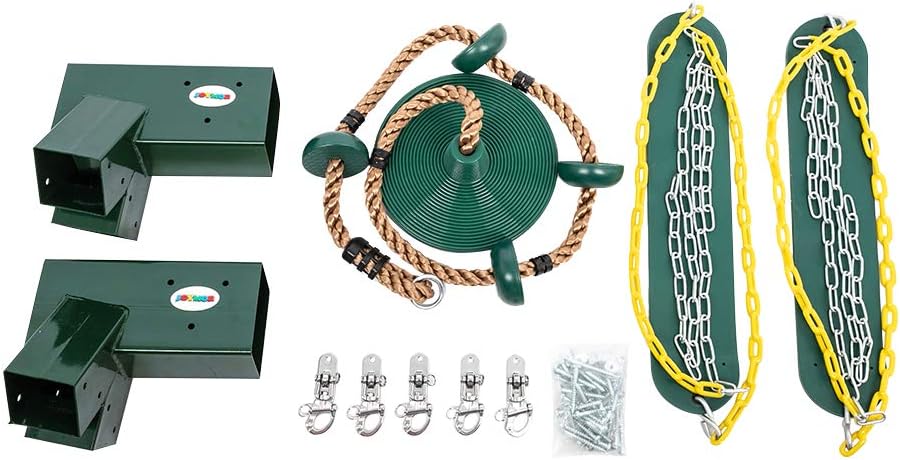 JOYMOR Custom DIY Swing Set Hardware Kit with Mounting Hardware , Include 2 Swing Seat and 1 Climbing Rope(Wood not Included) : Toys & Games