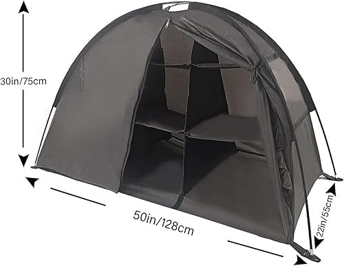 Miniatura 6 de Tienda organizadora de zapatos RV con 9 estantes, tienda de campaña de almacenamiento al aire libre con solapa con cremallera, almacenamiento de 9