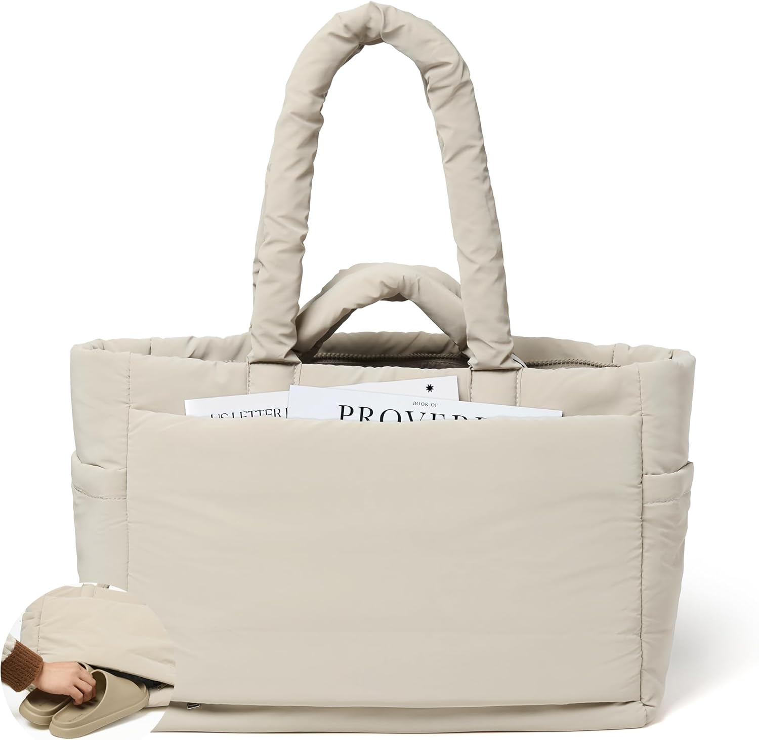 Women Tote handbags，Puffy Tote Bag Lightweight with Compartments tech fabric，Weekender Bags Quilted Shoulder Bag