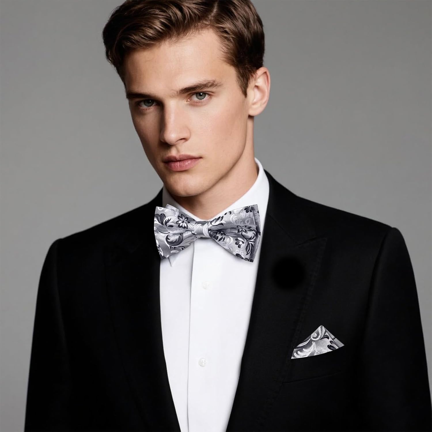 Hi-Tie Bow Ties for Men Pre-Tied Pocket Square with Cufflinks Mens Bowtie Sets for Wedding Formal Party - Image 2