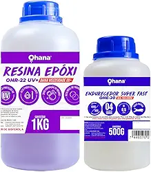 Resina Epóxi Super Fast Baixa Viscosidade UV+ Kit 1,5kg - Cura Rápida
