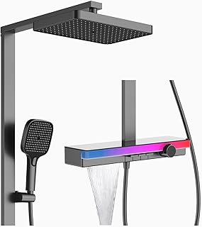 Duschsystem LED Sensor Farblicht Duschet Regendusche Set LED Temperaturanzeige Duscharmatur Komplettset 3 Funktional Duschgarnitur mit Regendusche, Handbrause, Wasserfall Wannenauslauf