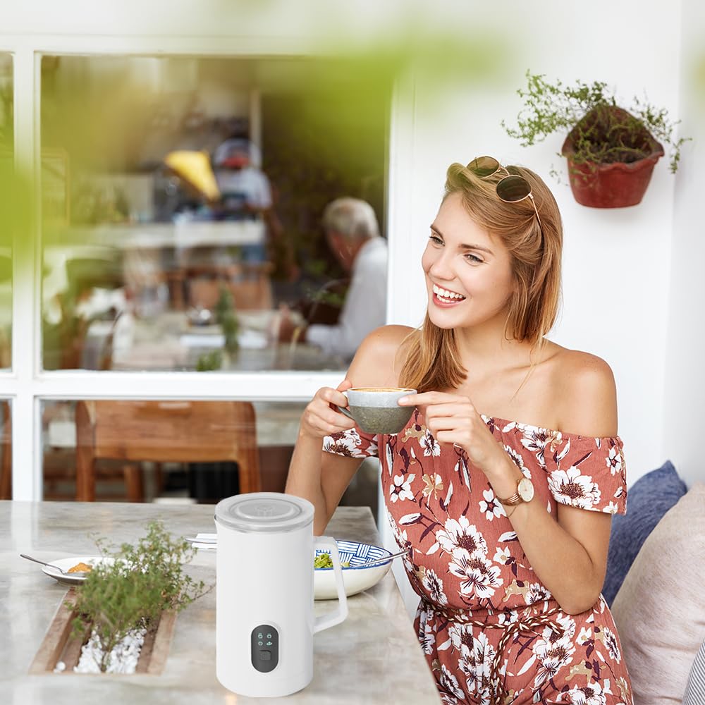 Espumador De Leche Eléctrico 4 En 1 400w con Gran Capacidad 580ml, Espumador De Leche Caliente Y Fría De Acero Inoxidable 304 para Cappuccino Latte Chocolate Caliente Y Café En Casa White