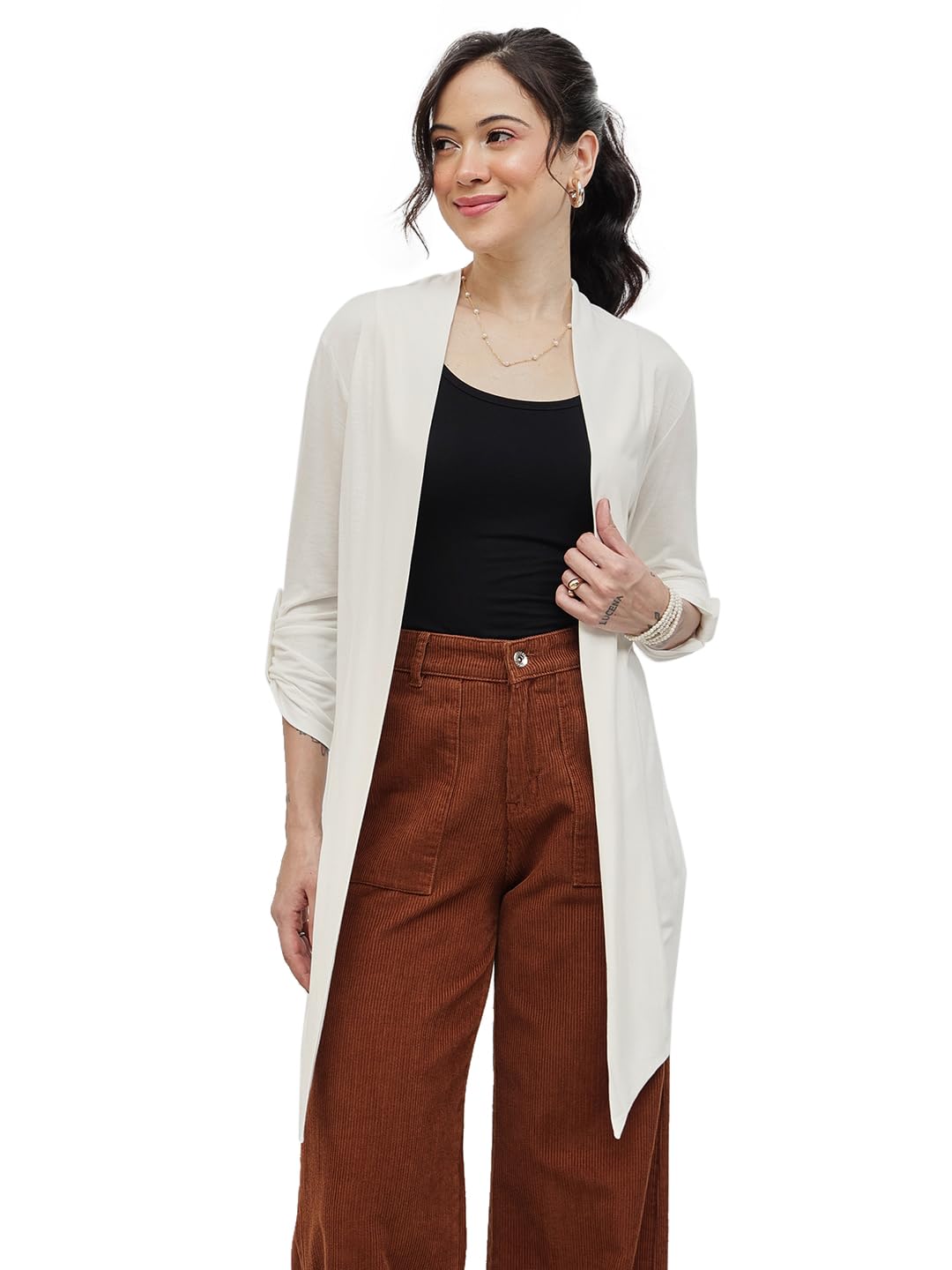 nümae Women's Viscose Waterfall Shrugs with Button Foldable Sleeve-picture-15
