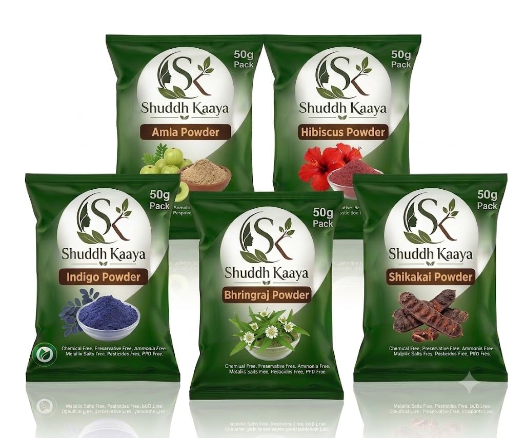 Natural Hair Care & Coloring Combo Pack - Amla, Hibiscus, Indigo, Bhringraj & Shikakai Powder (50g Each - Net 250g) | 100% Pure Organic Hair Growth, Conditioning & Chemical-Free Hair Color Kit | Ammonia Free & PPD Free-image-17