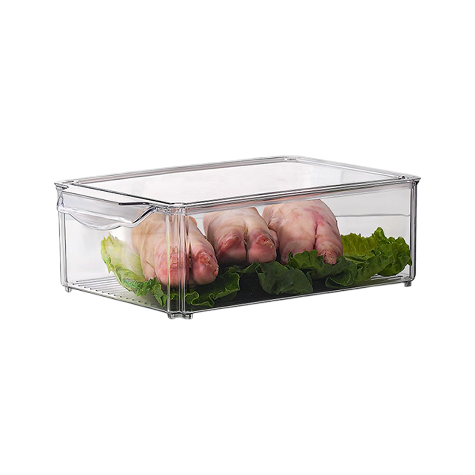 Stackable Refrigerator Container with Lid, PET Kitchen Organizer Bin for Produce, Pastries, Snacks, Cabinet Storage Fridge Organizer Bin Lid Refrigerator Storage Container Stackable Cabinet Countertop