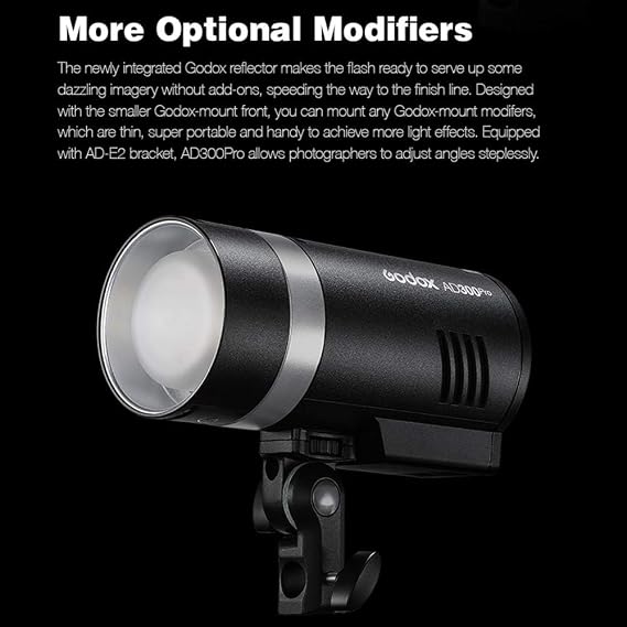 Godox AD300Pro AD300 Pro, 300W 2.4G TTL Flash Strobe Monolight, 1/8000 HSS, 0.01-1.8S Recycle Time, 300 Full Power Pops, 5600100K, 12W Brightness Adjustable Bi-Color Modeling Led, W/Handheld Grip