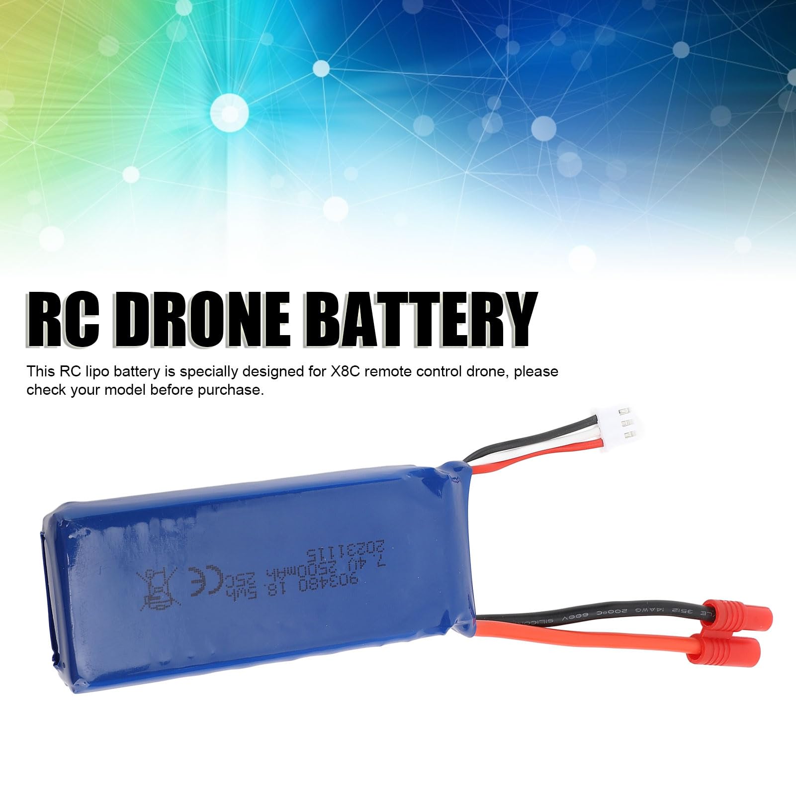 Alomejor Batterie Lipo, Décharge élevée Longue Vie Prévention surcharges 2500mAh 7.4V Batterie Drone for Pilotes Drones RC Professionnels Loisirs extérieurs