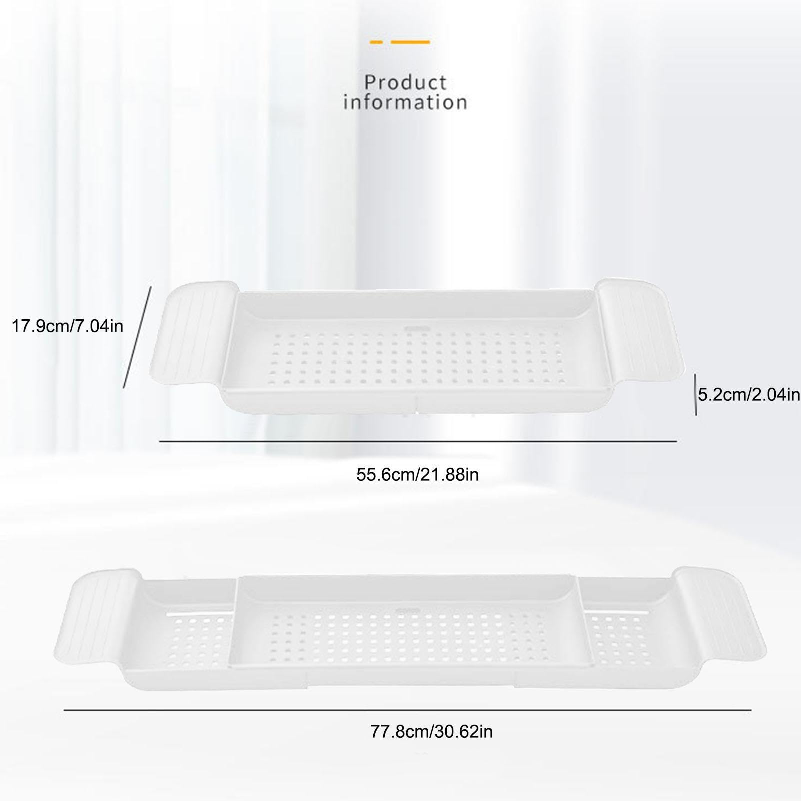 Generic 1 bandeja de baño de plástico de 55 a 78 cm, organizador de bañera ajustable, bandeja de almacenamiento sobre la bañera, bandeja de bañera, estante de baño blanco/negro para vino, taza,