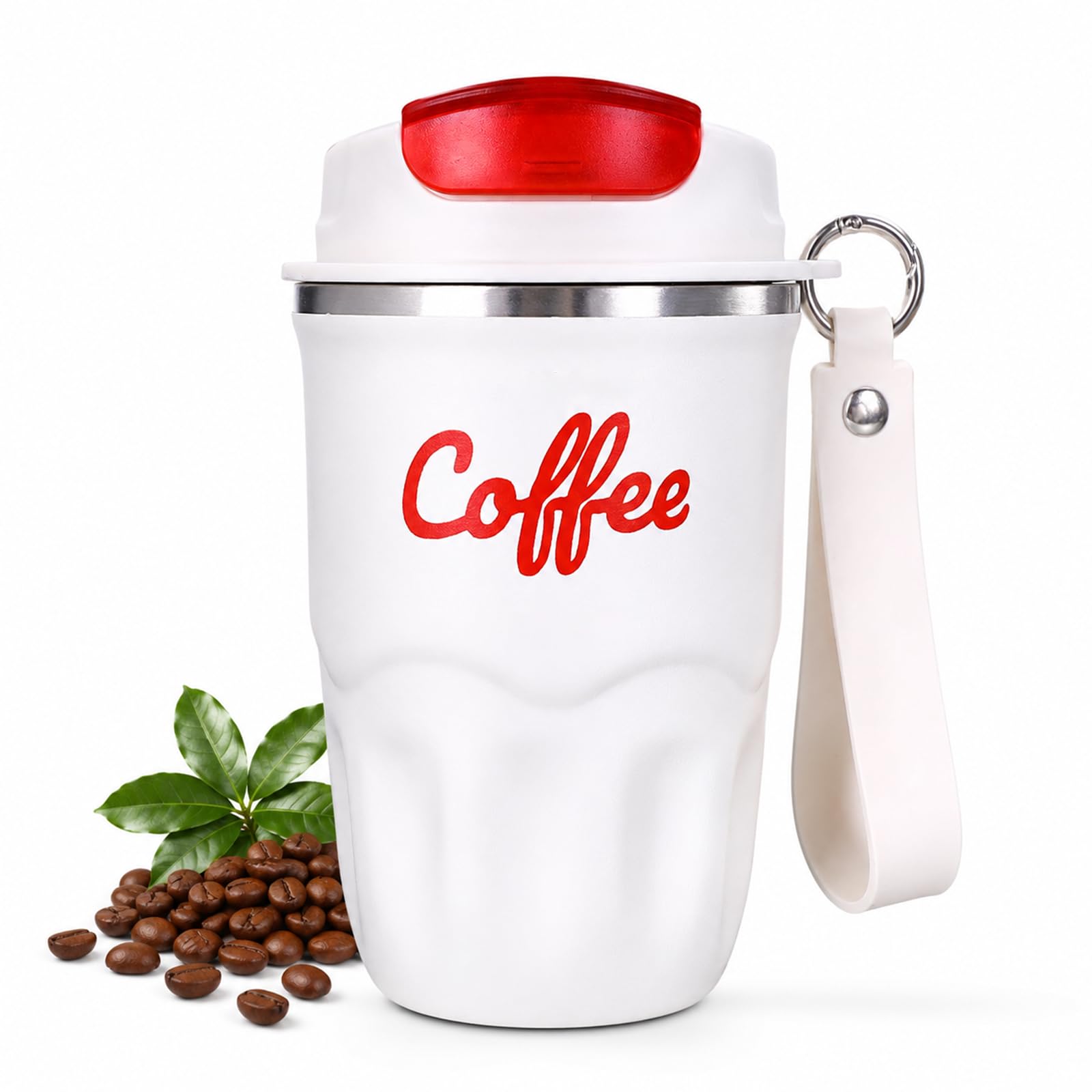 Coffee Vacuum Flask, 1 Count Portable Coffee Cup with Lid & Handle, Stainless Steel Insulated Water Bottle for Home, Office, and Outdoor Use, Insulated Travel Drinkware, Travel Coffee Mugs (White)